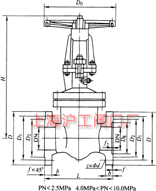 DKZ41H��DKZ41Y �� PN10~PN100 �������l�y��Ҫ���μ��Y���ߴ�ʾ��D