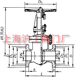 Z41Y 型 150(Lb)~600(Lb) 法蘭閘閥主要外形及結(jié)構(gòu)尺寸示意圖