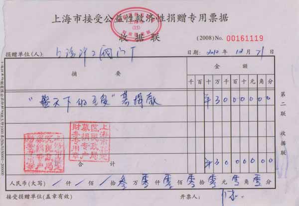 上海滬工閥門廠向“藍天下的至愛”慈善機構(gòu)捐款5萬人民幣